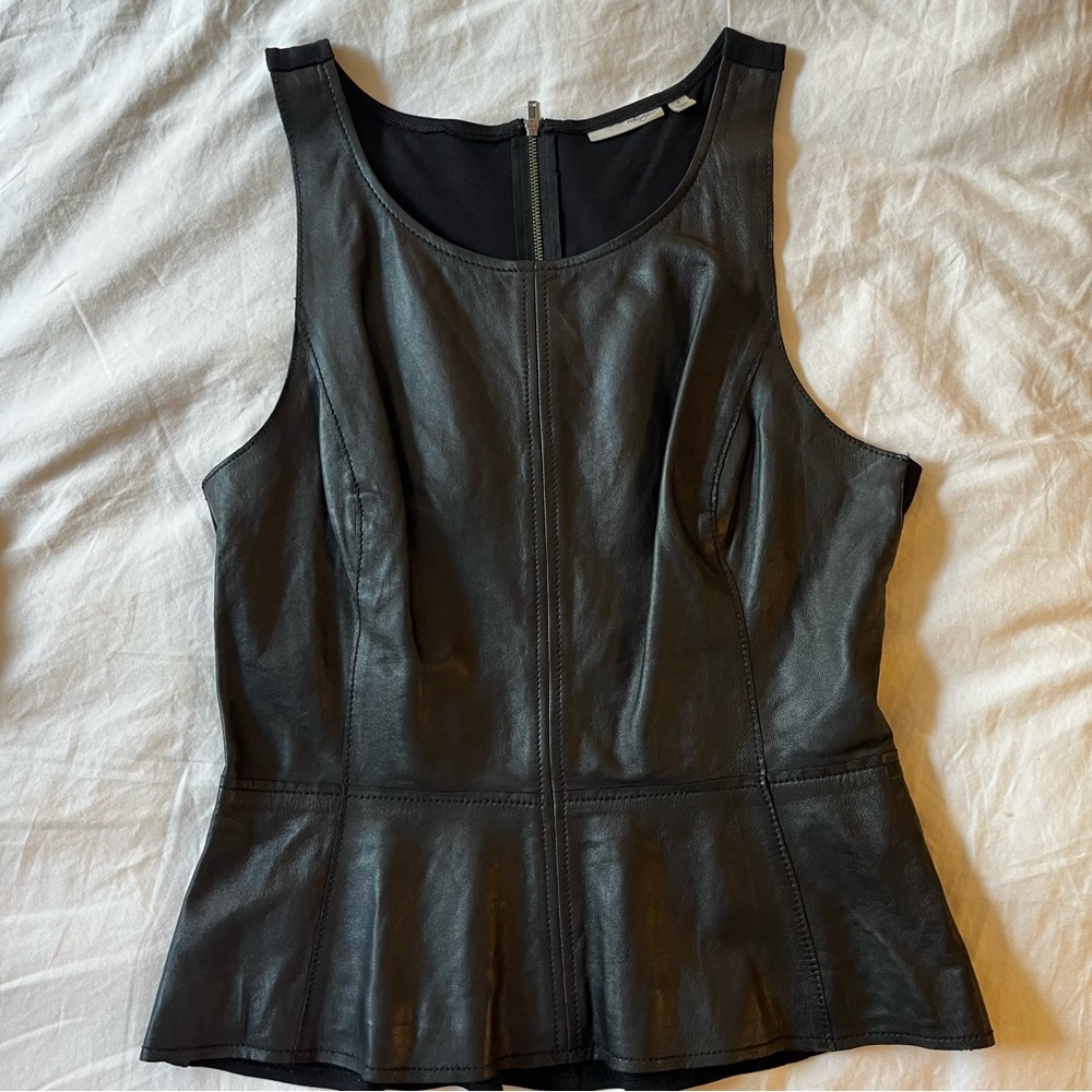 Halogen Leather Peplum Top SZ M